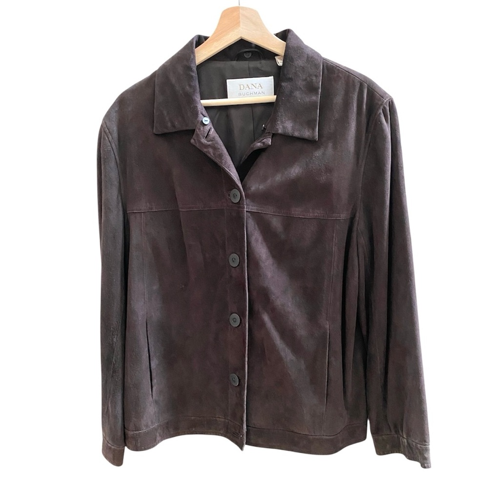 DANA BUCHMAN WOMENS SUEDE LEATHER  CHOCOLATE BROWN VINTAGE JACKET, SIZE 16